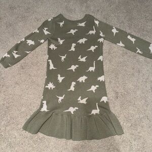 Posh Peanut Green Girly Soft Knit Dinosaur Dress